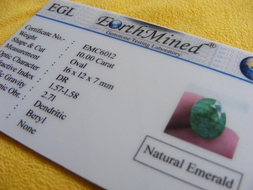 Esmeralda Natural 10.00 Cts Certificado EGL Zimbabwe Emerald Gemstone Oval Cut - Imagen 8 de 9