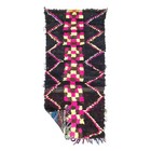 Moroccan Handmade Vintage Rug 2'8x6'8 Berber Checkered Black &Pink Cotton Carpet