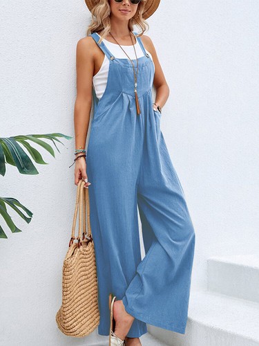 Womens Wide Leg Dungarees Jumpsuit Ladies Loose Casual Overalls Playsuit Rompers - Picture 12 of 21