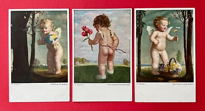 3 x Künstler AK von G. Flatscher um 1930 Frühlings Erwachen, Engel    ( 150515