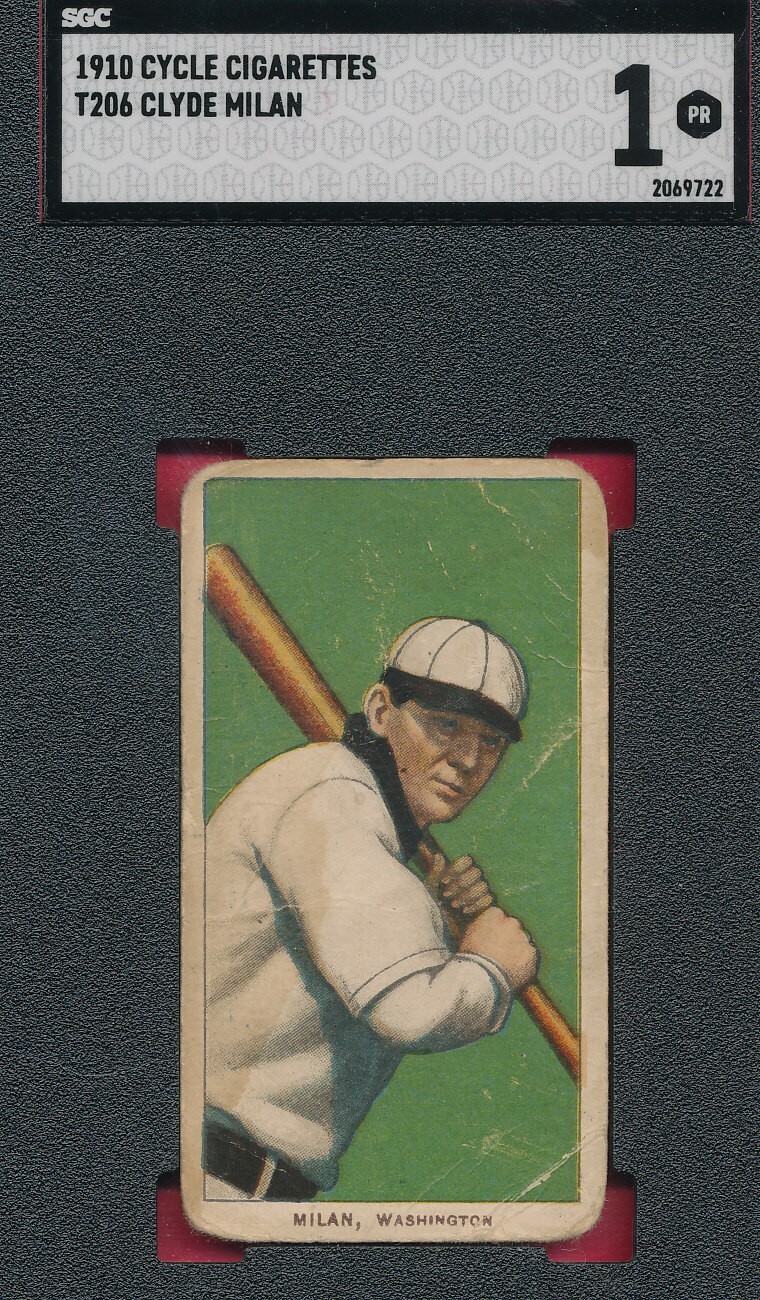 T206 CYCLE 350 CLYDE MILAN 1910 TOBACCO GRADED SGC 1 POOR PREWAR TOUGHIE *TPHLC