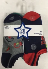 Capelli New York 20 Pair Toddler Boy's No Show Socks Patterns  M/L (13-5)