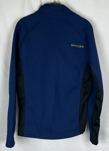 Men’s Spyder Small Quarter 1/4 Zip Pullover Blue Black Waffle - Picture 3 of 4