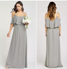 NEW Show Me Your Mumu Caitlin Ruffle Cold Shoulder Maxi Dress Soft Charcoal S