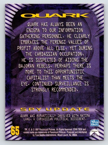 Tarjeta intercambiable Sky Box 1997 Star Trek Espacio Profundo Nueve Perfiles #65 Quark Ferengi - Imagen 2 de 2