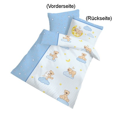Baby Bettwäsche Teddy hellblau 100x135cm Biber
