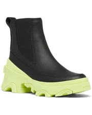 Sorel Brex Chelsea Platform Boots Waterproof Pull On Black Lime Women's 7