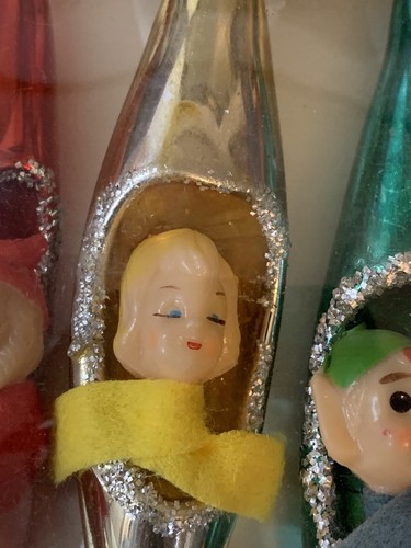 Vintage Ornaments Mercury Glass Christmas Diorama Teardrop Mica Red Santa Japan - Picture 19 of 22