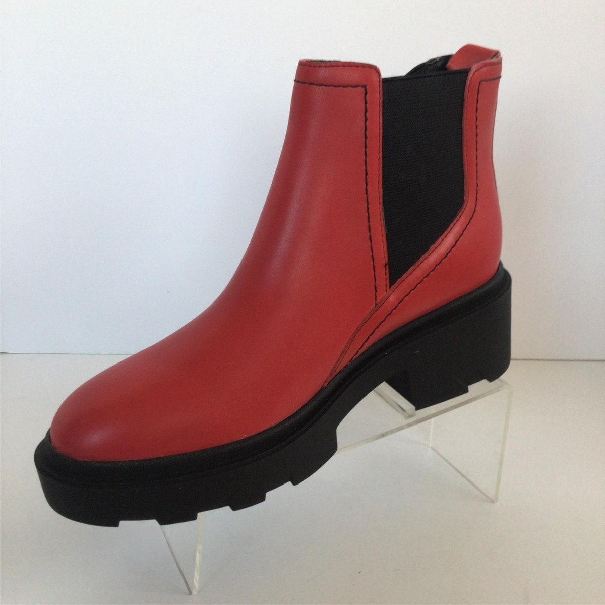 NEW MARC FISHER Wade Leather Ankle Chelsea Boots,, Red/Black (Size