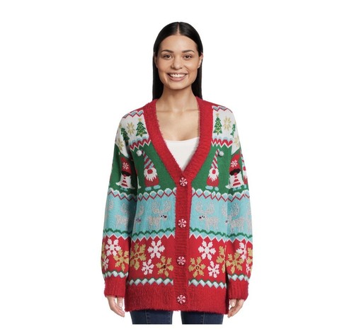 Women’s Holiday Time Ugly Christmas Sweater Button Up Size XL(16-18) BN