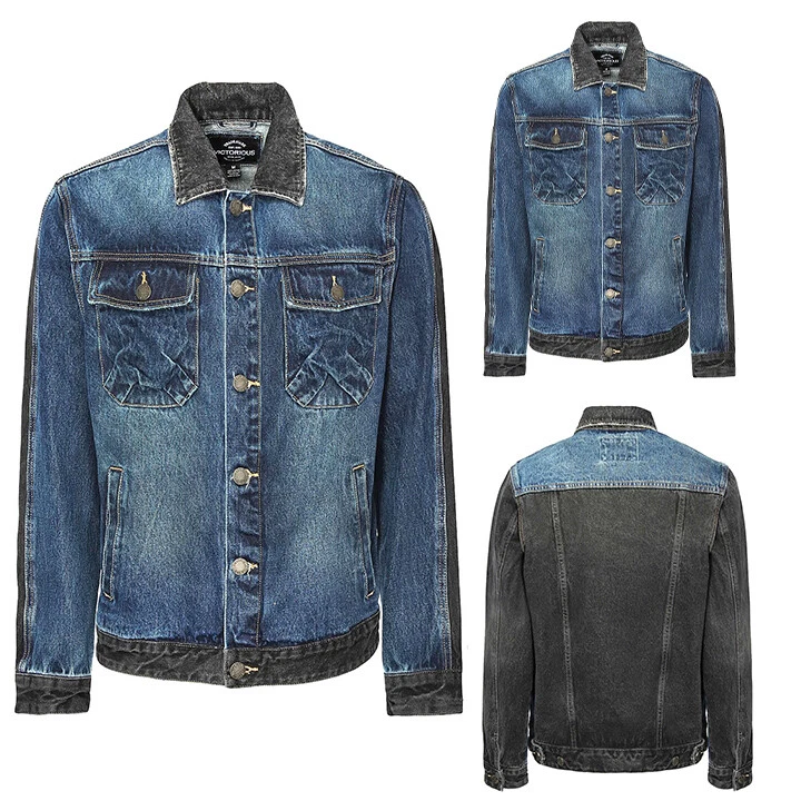 Victorious Men's Casual Two Tone Mix Panels Design Trucker Denim Jacket DK236