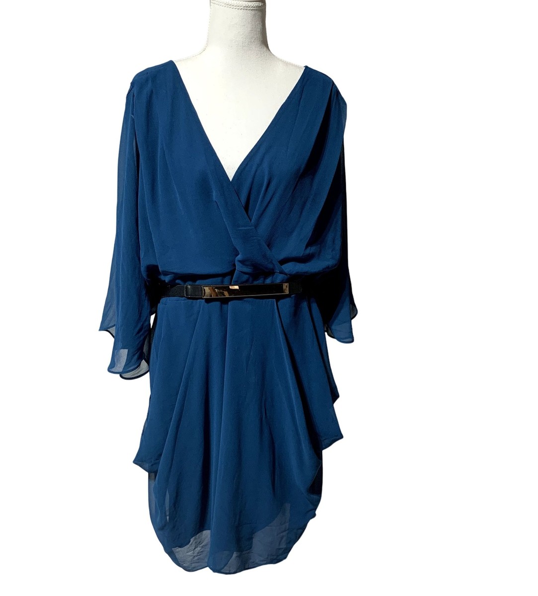 city chic blue wrap dress City Chic Large - Blue Chiffon Faux Wrap Dress