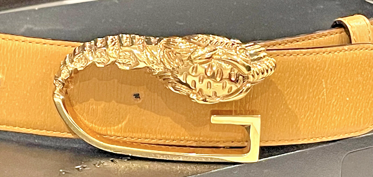 Gucci Gold Lion Head G Buckle Luggage color Leather Belt sz Gucci Gold Lion Head G Buckle Luggage color Leather Belt sz