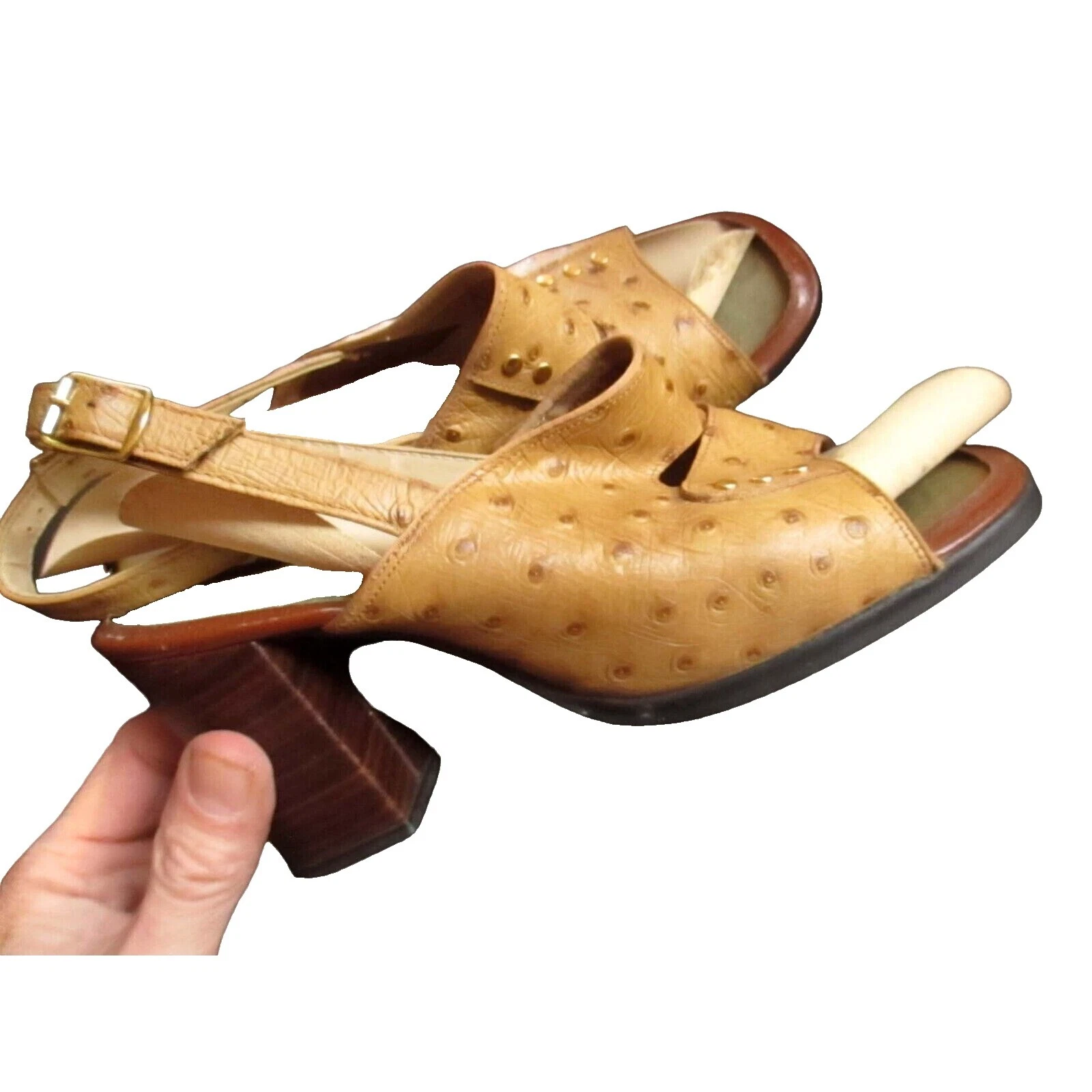 Faux Leather Heels Brown Vintage Shoes for Women