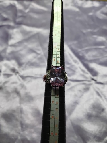 Sterling Silver Rose Gold Vermeil Purple Amethyst Color Stone Ring Sz 7.5 Marked - Picture 3 of 24