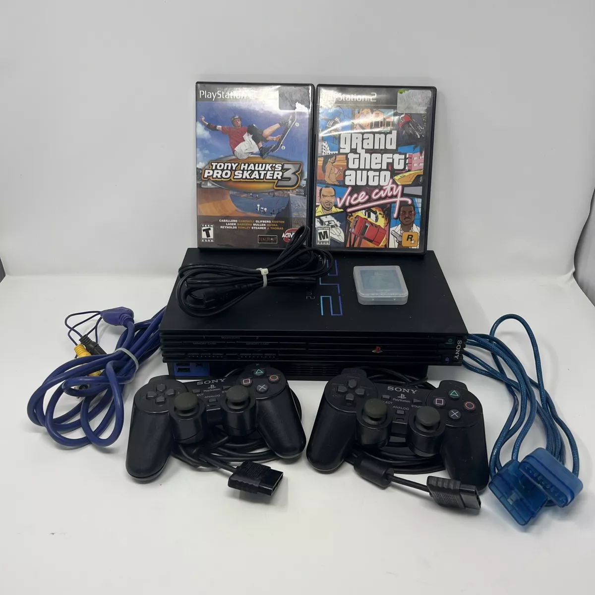Sony PlayStation 2 PS2 Fat Console System Complete Bundle 2 Controllers 2 Games