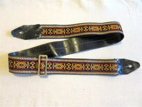 Gibson Style Embroidered Woven Hippie Guitar Strap, Metal Buckle, Japan c. 1970s