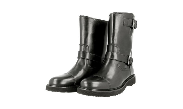 Luxus Prada Stiefelette Schuhe 3U5935 Schwarz Leder Neu 41 41,5 Uk 8-image