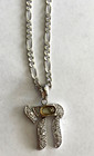 14K White Gold Diamond "Chai" Pendant Figaro Chain 17" Necklace