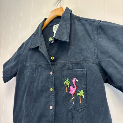 The Quacker Factory Flamingo besticktes Top Damen Medium schwarz pink tropisch
