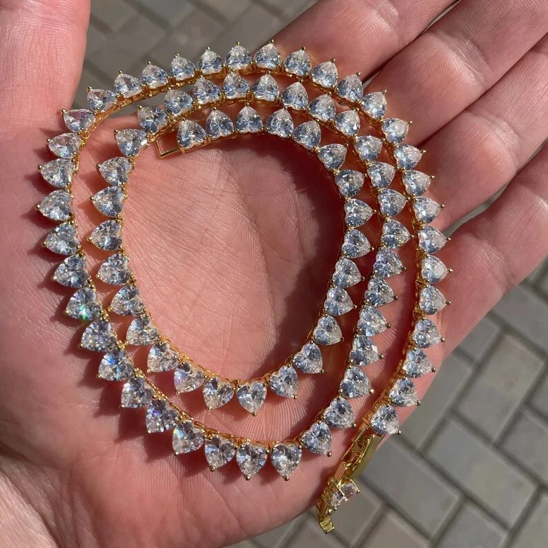 39Ct Lab создал сердце бриллиант женщин 4 мм теннис ожерелье 14K желтое золото покрытием - Изображение 4 из 4