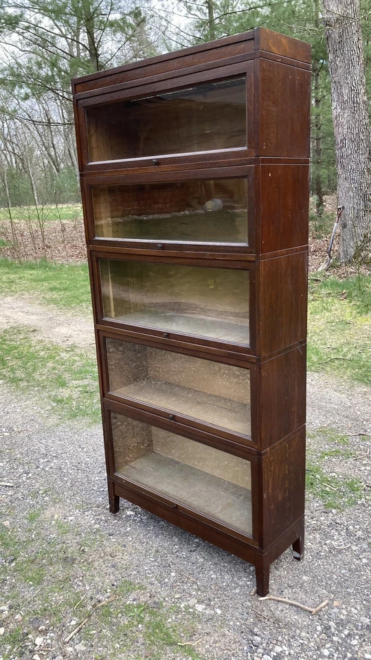 Antique Arts & Crafts Macey Five-Stack Quarter Sawn Oak Barrister Bookcase - Image 4 of 4