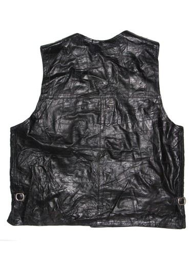 Vintage Men Black Leather Waistcoat Size XXXL - Picture 2 of 2