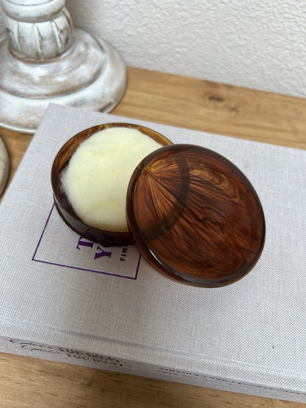 Vintage Powder Box Pot Faux Tortoise Shell With Puff Round Vanity Boudoir