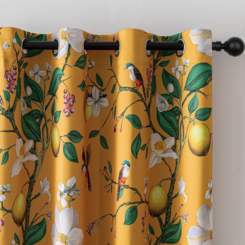 Yellow Floral Blackout Curtains 84 inch Long for Living Room Vintage Mid Cent... - Bild 1 von 8