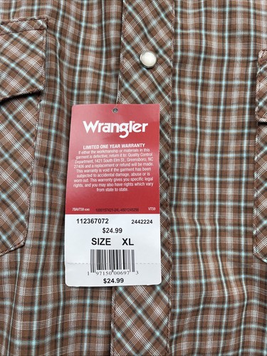 Wrangler Cowboyhemd braun kariert Perlen Druckknopfleiste Größe XL Bin C - Bild 2 von 11