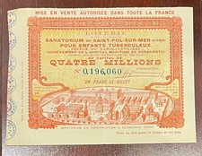 BILLET LOTERIE NATIONALE SANATORIUM DE SAINT POL SUR MER ENFANT TUBERCULEUX 1905