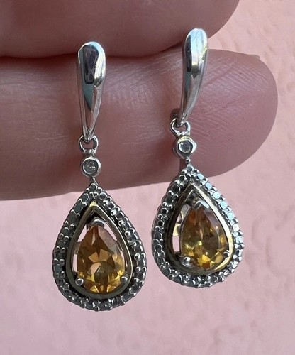 Alwand Vahan 14k Yellow Gold & Sterling Silver Citrine Diamond 1” Earrings Read! - Picture 7 of 16