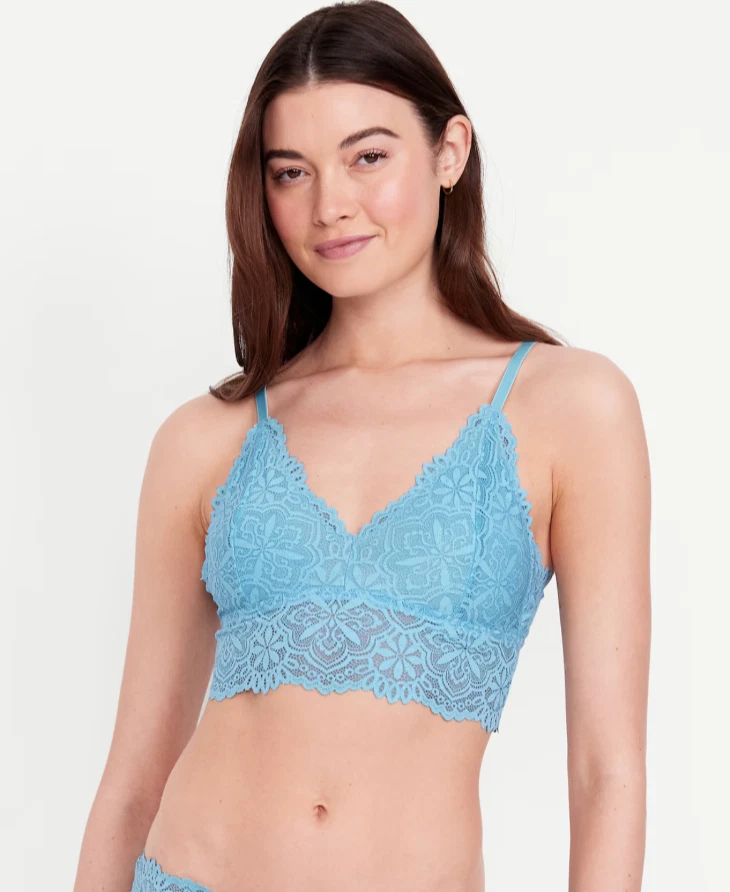 Sujetador Bralette Inalámbrico Longline de Encaje Azul Marino Antiguo (Azul) Talla: XL X-Grande Nuevo Foto 2 de 4