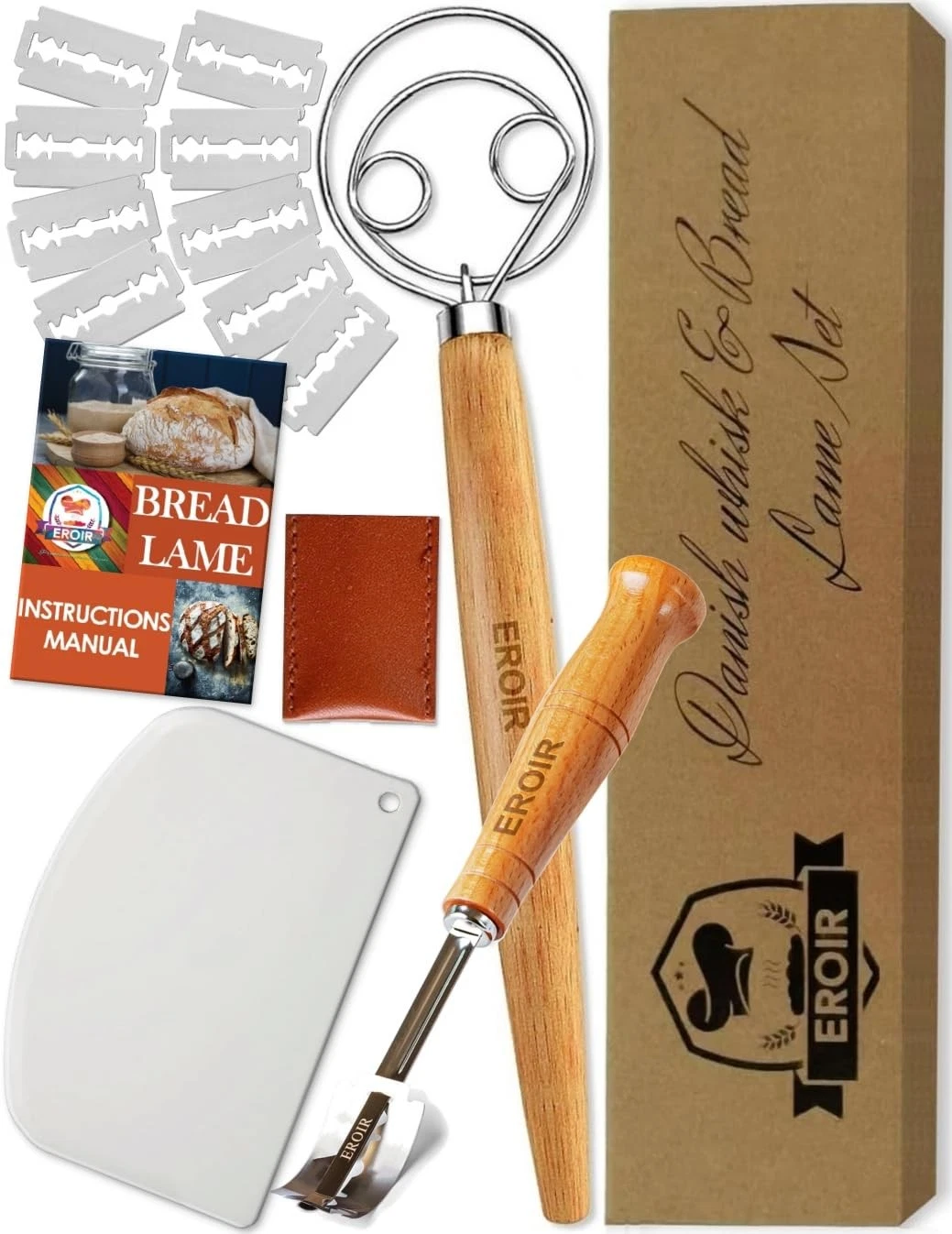 13" Danish Dough Whisk Bread Lame Bowl Scraper Set - Dutch Sourdough Whisk Do...
Opens in a new wind