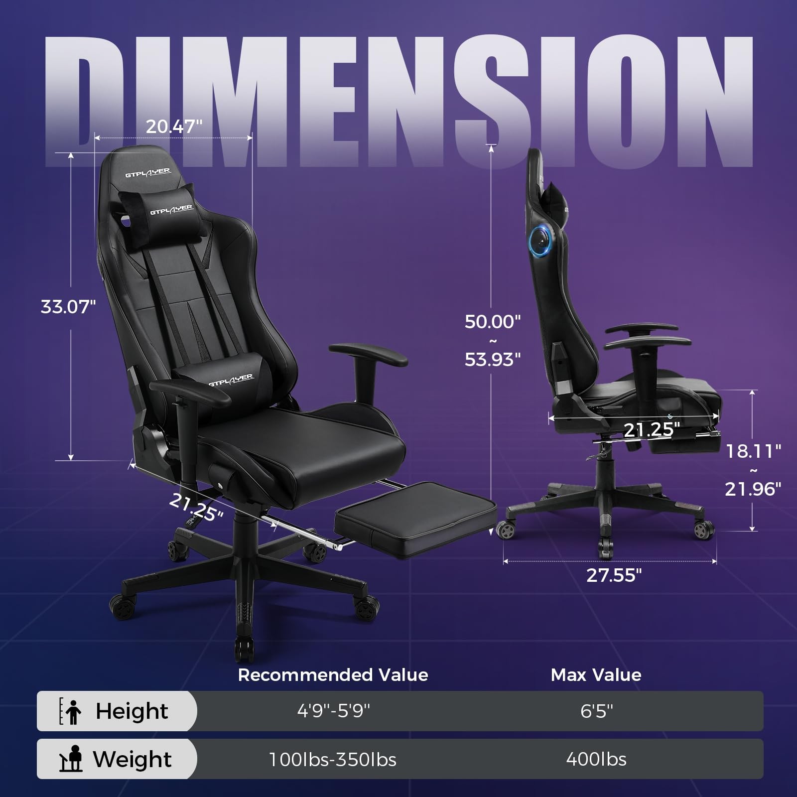 GTPLAYER Gaming Chair with Speakers, Video Game Chairs GTRacing (Black)