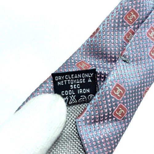CHANEL Logo COCO Tie Men Pink Gray Genuine Excellent Condition Rare - Picture 6 of 7