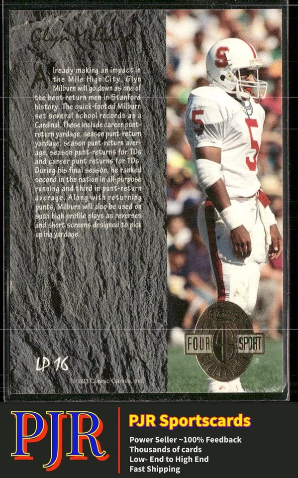 Glyn Milburn 1993 Classic Four Sport #LP16 Stanford Cardinal Limited Prints - Image 2 of 2