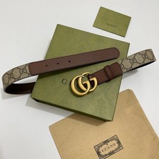 GUCCI BELT BEIGE LEATHER 100 AUTHETNIC GOLD BUCKLE M SIZE WOMEN'S CLASSIC ITALY
