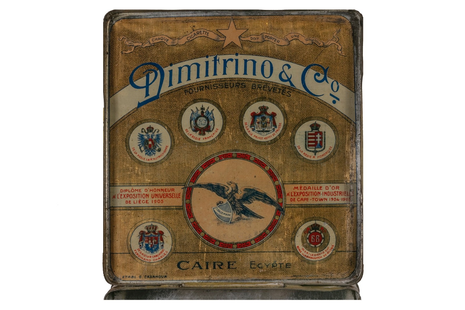 Rare 1900s Egyptian Dimitrino “Luxor" litho 100 cigarette tin in fair condition