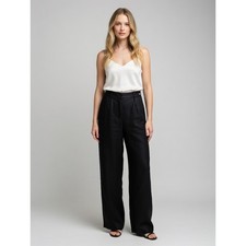 Quince 100% European Linen Pleated Trouser Black Wide Leg Pants JDAVN01 Size 0