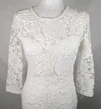 Charlotte Russe Dress Size Small White Lace Lined Cutout Bride Short 3/4 Sleeves