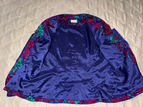 Vtg 90s ADRIANNA PAPELL Silk 2-Piece Skirt Suit Bright Floral Size 16 Drycleaned - Picture 9 of 23
