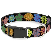 Plastic Clip Collar Flowers Black/Multi Color NARROW-Small 7-8.5"