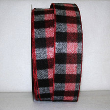 Christmas Ribbon Buffalo Plaid Brushed Fuzzy 2 1/2" Wired 10 Yards 94017