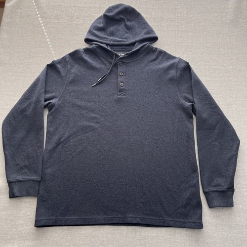 LL Bean Hoodie Mens Large Blue Henley Mini Waffle Pullover 509335 - Picture 2 of 8