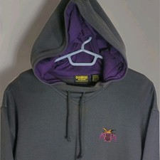 Rare Vintage OshKosh BGosh Adult Gray Pullover Hoodie Purple Lining Mens Large