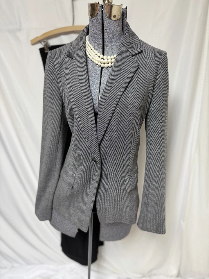 NEW DKNY Pant Suit Size 8 Two Piece Set Modern Herringbone Pockets Full Length - Image 4 of 4