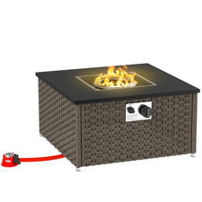 Fire Pit Firepit Rattan Gas Fire Pit Table, Propane Fire Pit for Garden, Grey