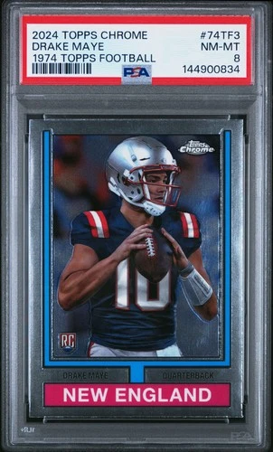 2024 TOPPS CHROME 1974 TOPPS FOOTBALL #74TF3 DRAKE MAYE ROOKIE RC PSA 8