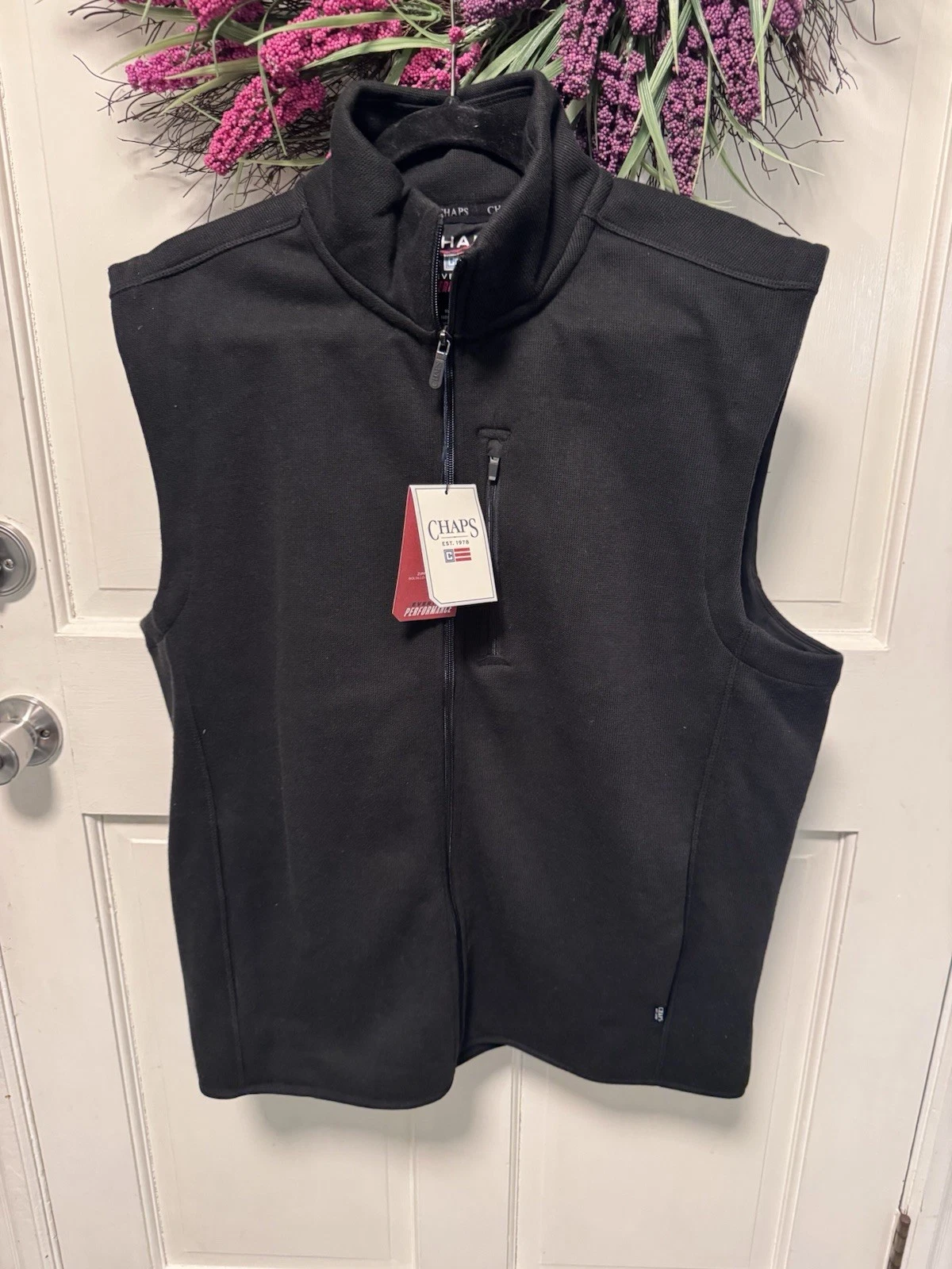 Chaps Sweater Fleece Vest American Black Size L Full Zip